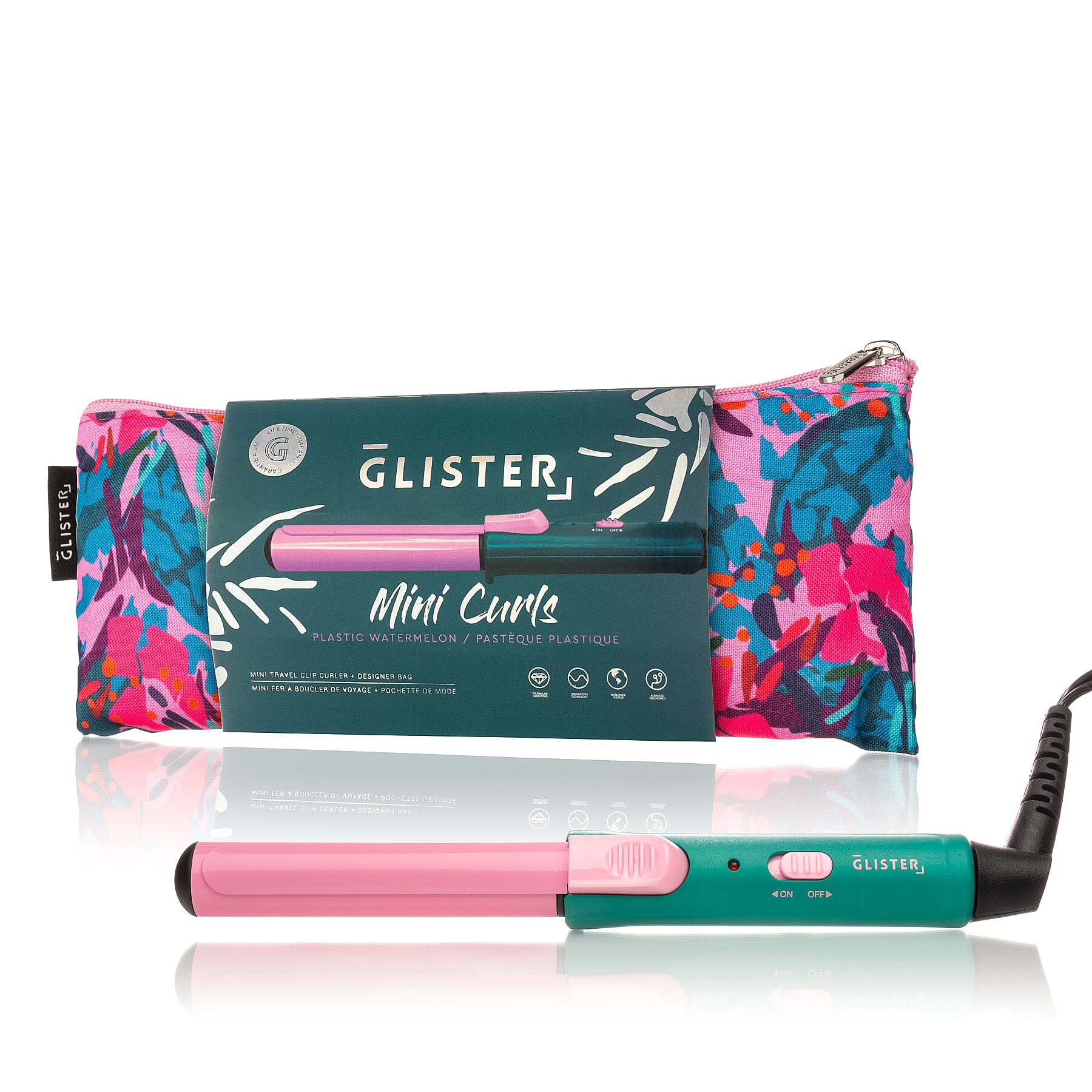 Glister Mini Curls Travel Clip Curler with Carrying Pouch - Watermelon