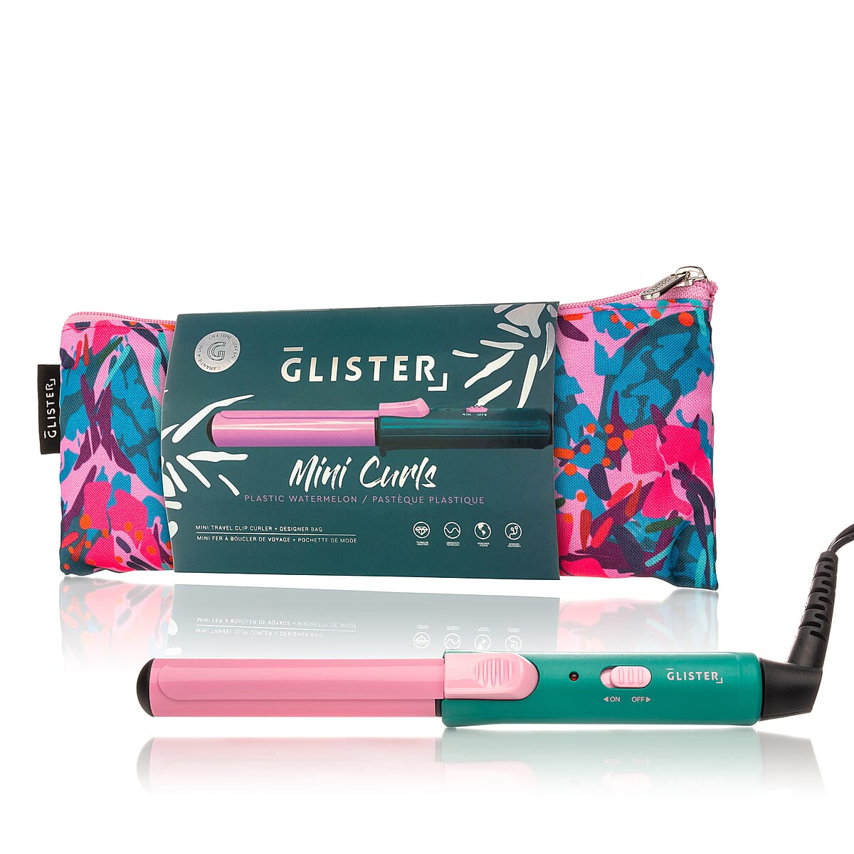 Glister Mini Curls Travel Clip Curler with Carrying Pouch - Watermelon image number 3