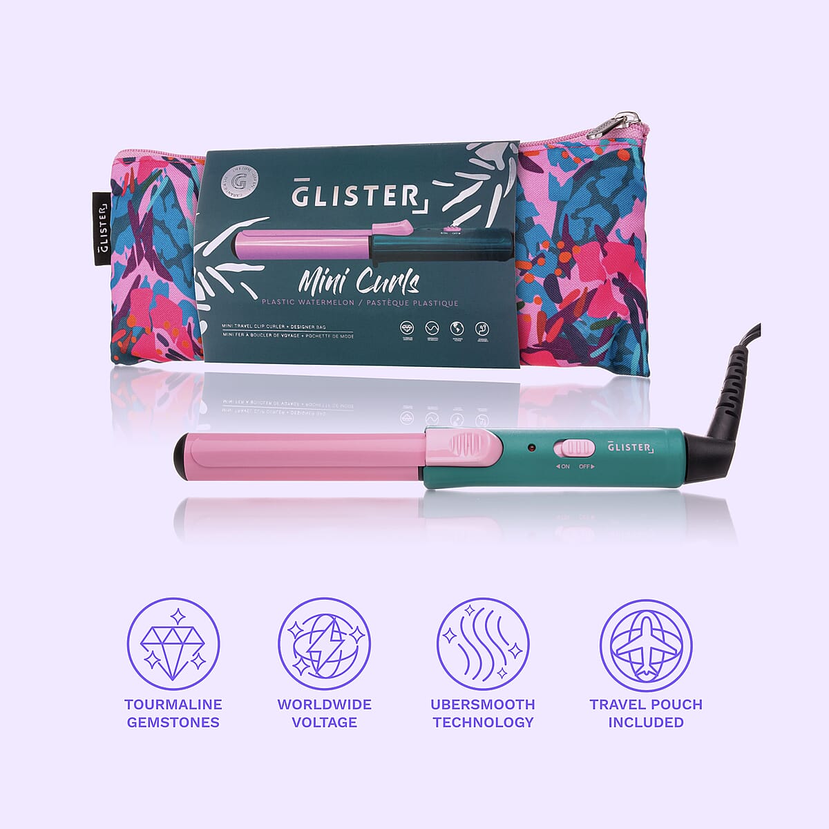 Glister Mini Curls Travel Clip Curler with Carrying Pouch - Watermelon image number 4