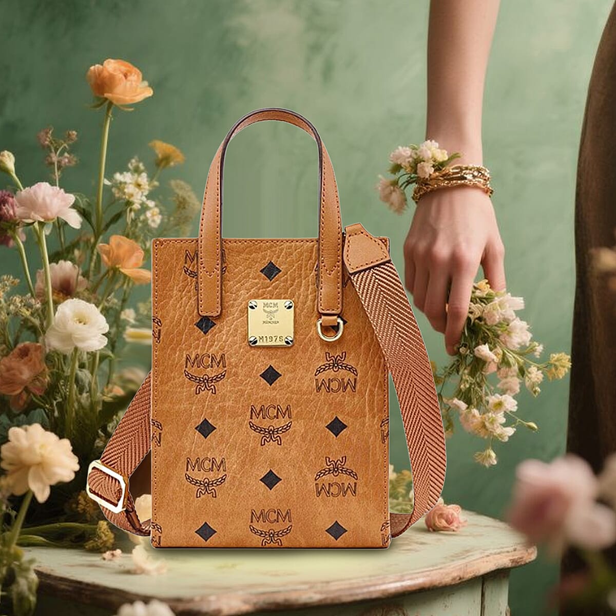 Closeout MCM Cognac Genuine Leather Mini Tote Bag (Ships in 8-10 Business Days) image number 1