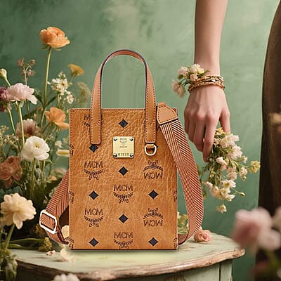 Closeout MCM Cognac Genuine Leather Mini Tote Bag (Ships in 8-10 Business Days)