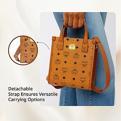 Closeout MCM Cognac Genuine Leather Mini Tote Bag (Ships in 8-10 Business Days)