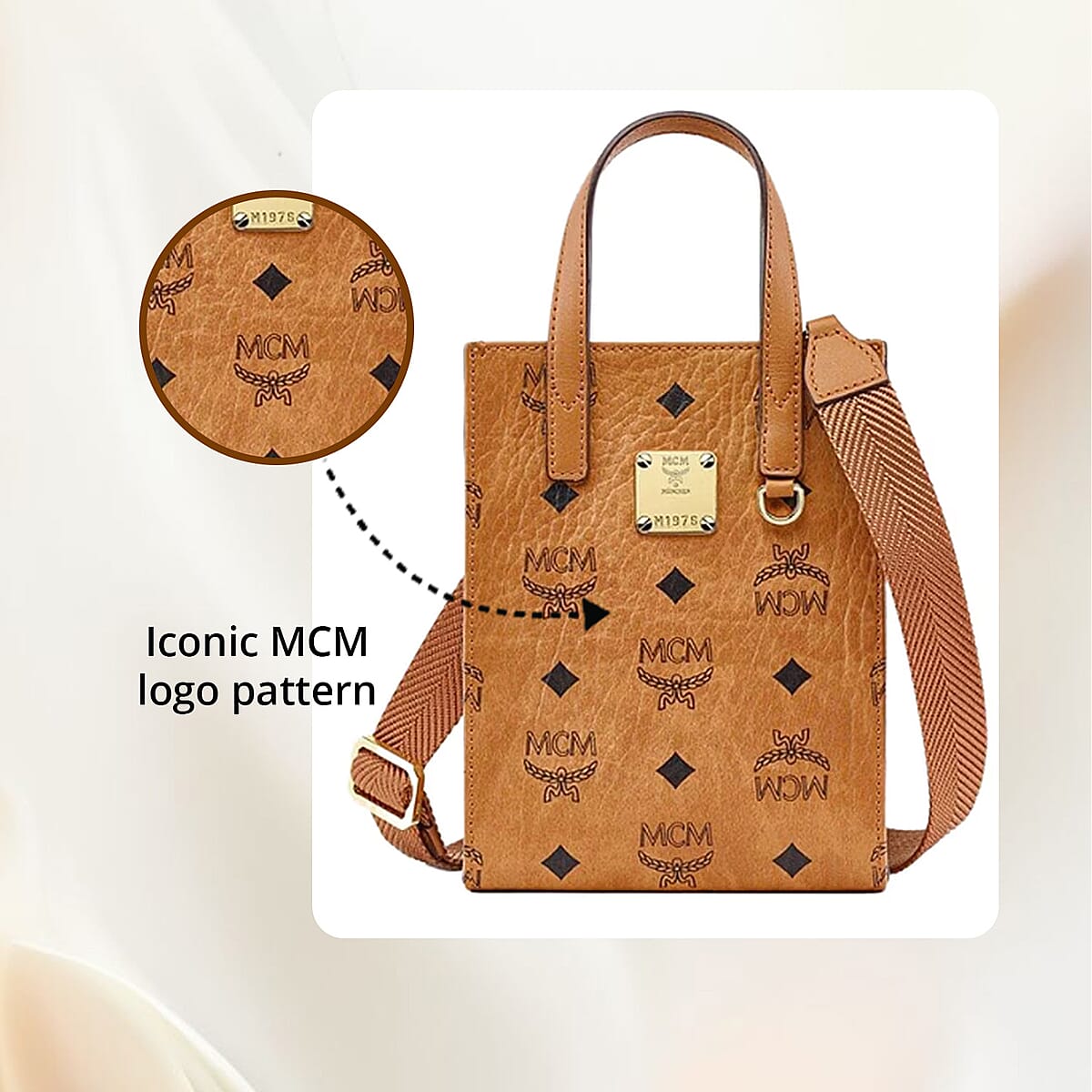 Closeout MCM Cognac Genuine Leather Mini Tote Bag (Ships in 8-10 Business Days) image number 4