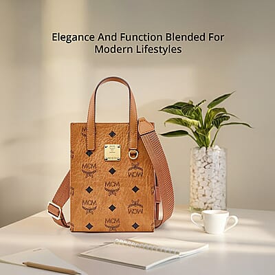 Closeout MCM Cognac Genuine Leather Mini Tote Bag (Ships in 8-10 Business Days)