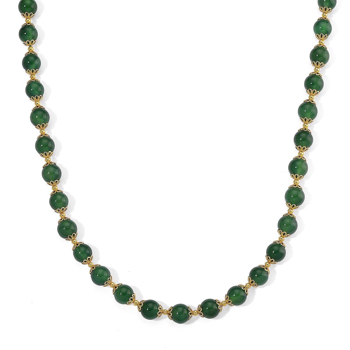  Green Onyx 200.00 ctw Beaded Necklace in Goldtone 18-20 Inches image number 0