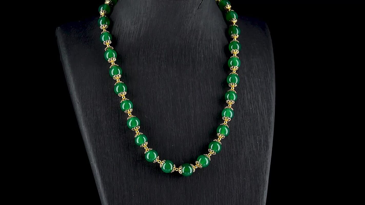 Verde Onyx 200.00 ctw Beaded Necklace in Goldtone 18-20 Inches