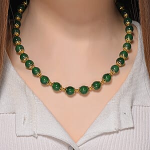 Verde Onyx 200.00 ctw Beaded Necklace in Goldtone 18-20 Inches