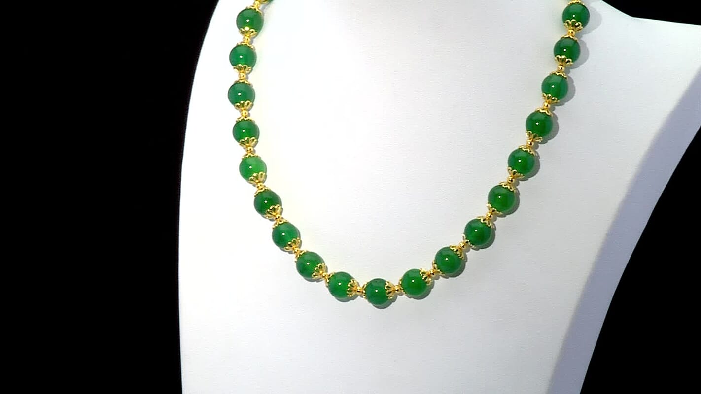 Verde Onyx 200.00 ctw Beaded Necklace in Goldtone 18-20 Inches