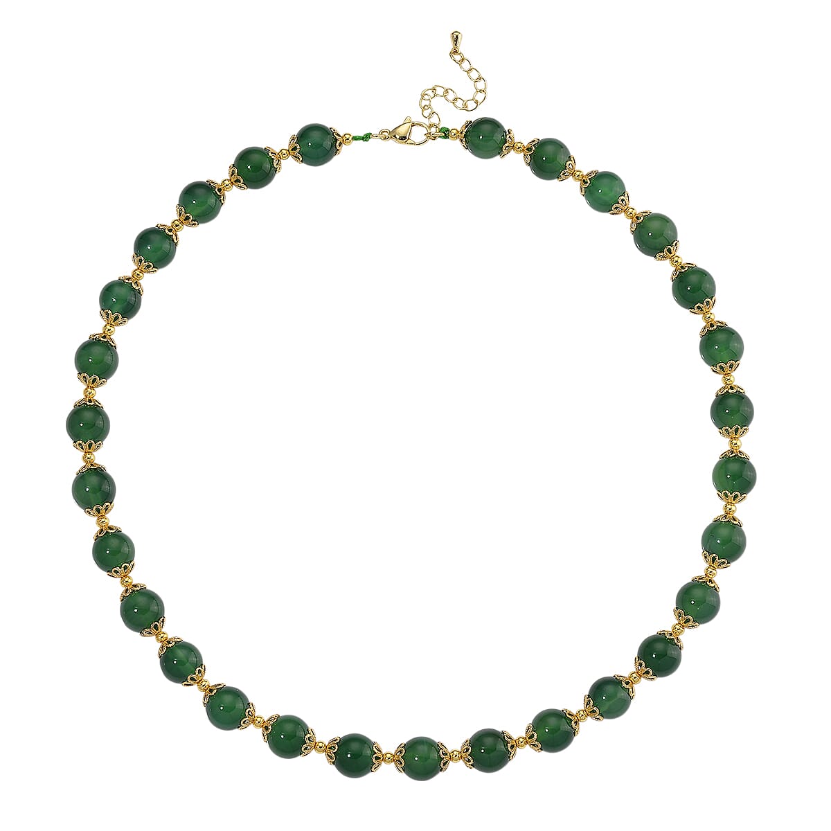  Green Onyx 200.00 ctw Beaded Necklace in Goldtone 18-20 Inches image number 2