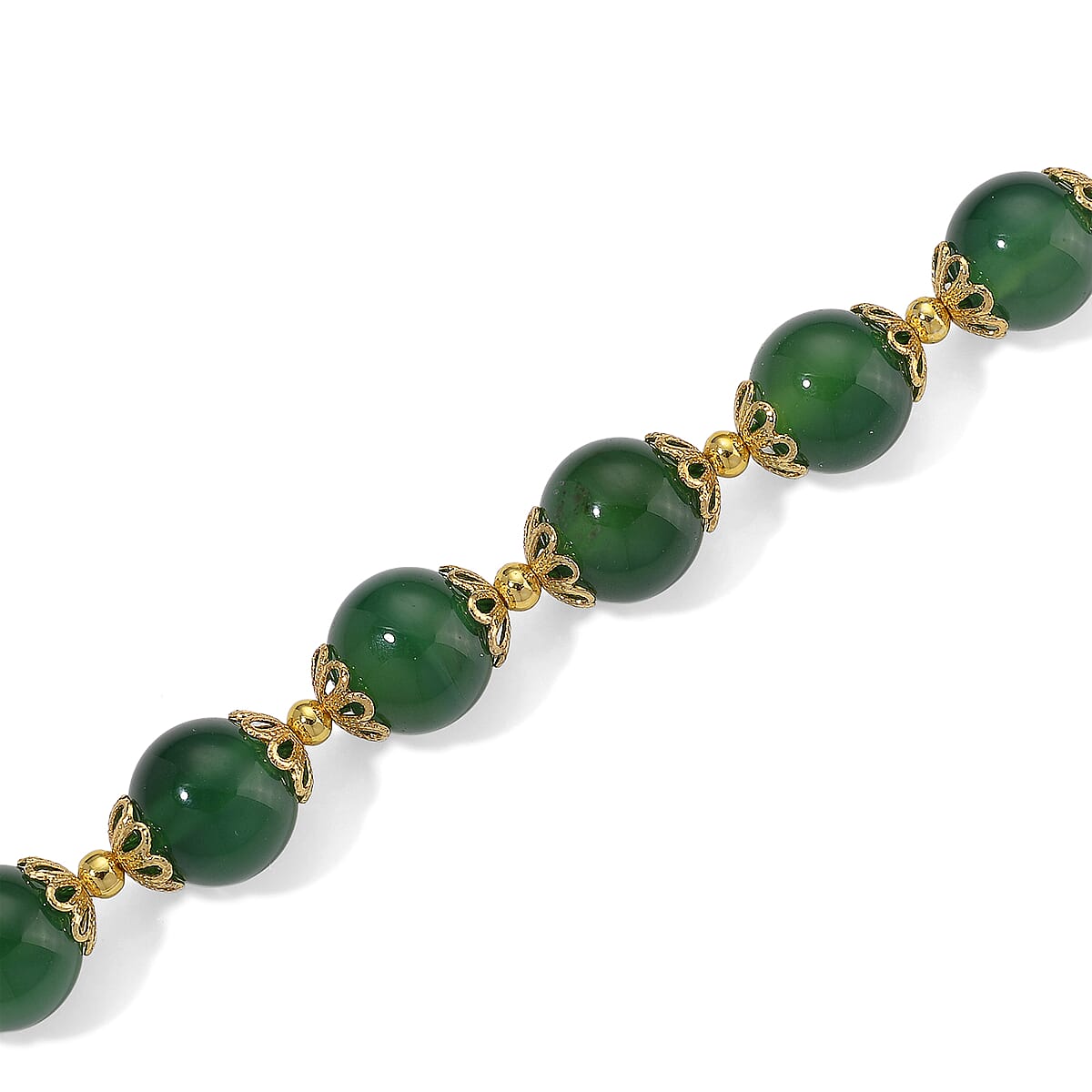  Green Onyx 200.00 ctw Beaded Necklace in Goldtone 18-20 Inches image number 3