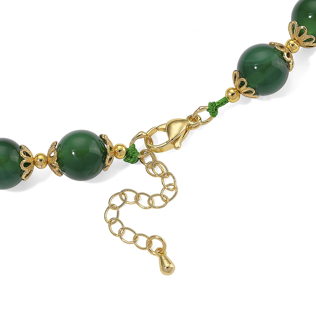  Green Onyx 200.00 ctw Beaded Necklace in Goldtone 18-20 Inches image number 4