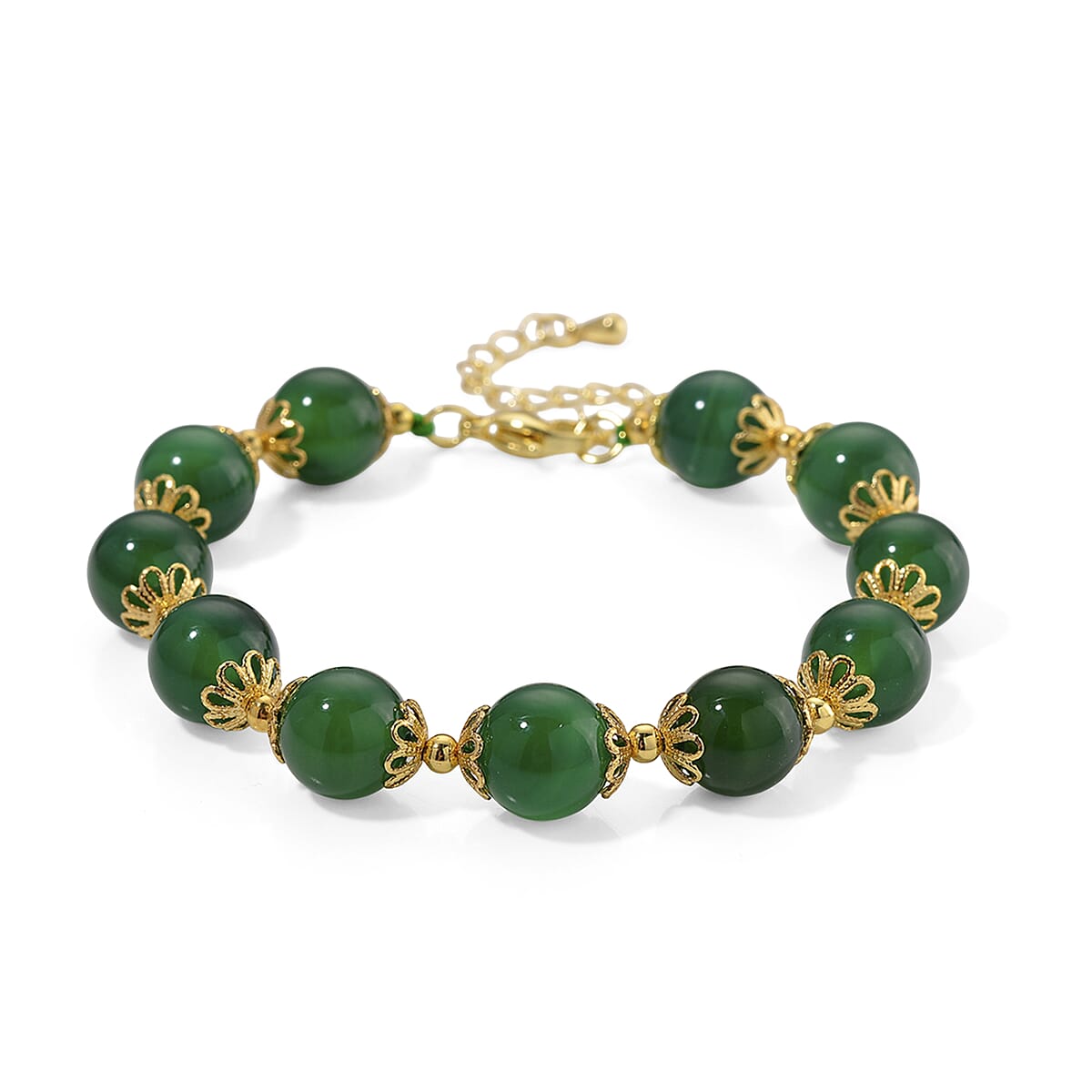 Green Onyx 80.00 ctw Beaded Bracelet in Goldtone (7.50-9.50In) image number 0