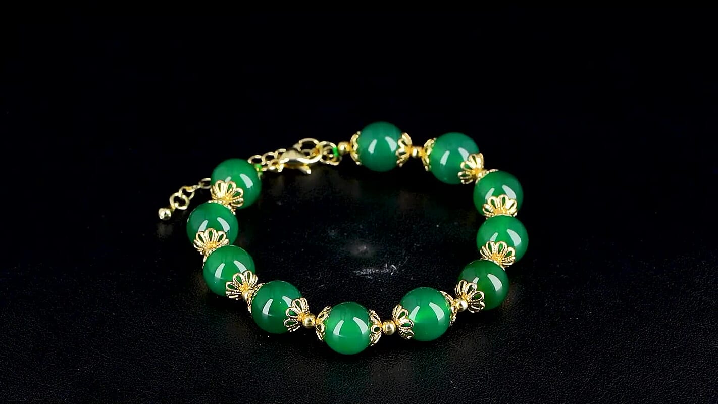 Verde Onyx 80.00 ctw Beaded Bracelet in Goldtone (7.50-9.50In)