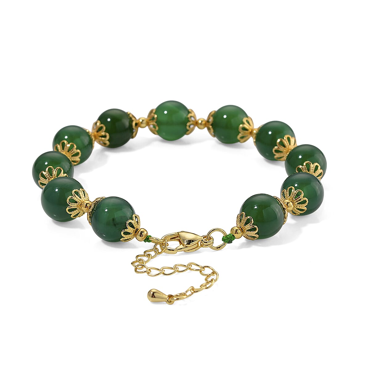 Green Onyx 80.00 ctw Beaded Bracelet in Goldtone (7.50-9.50In) image number 3