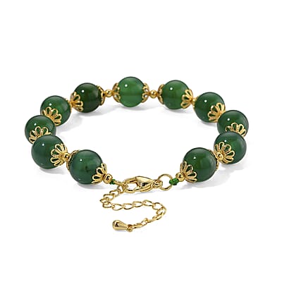 Verde Onyx 80.00 ctw Beaded Bracelet in Goldtone (7.50-9.50In)