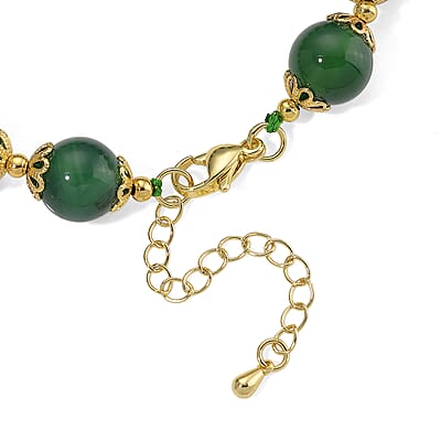 Verde Onyx 80.00 ctw Beaded Bracelet in Goldtone (7.50-9.50In)