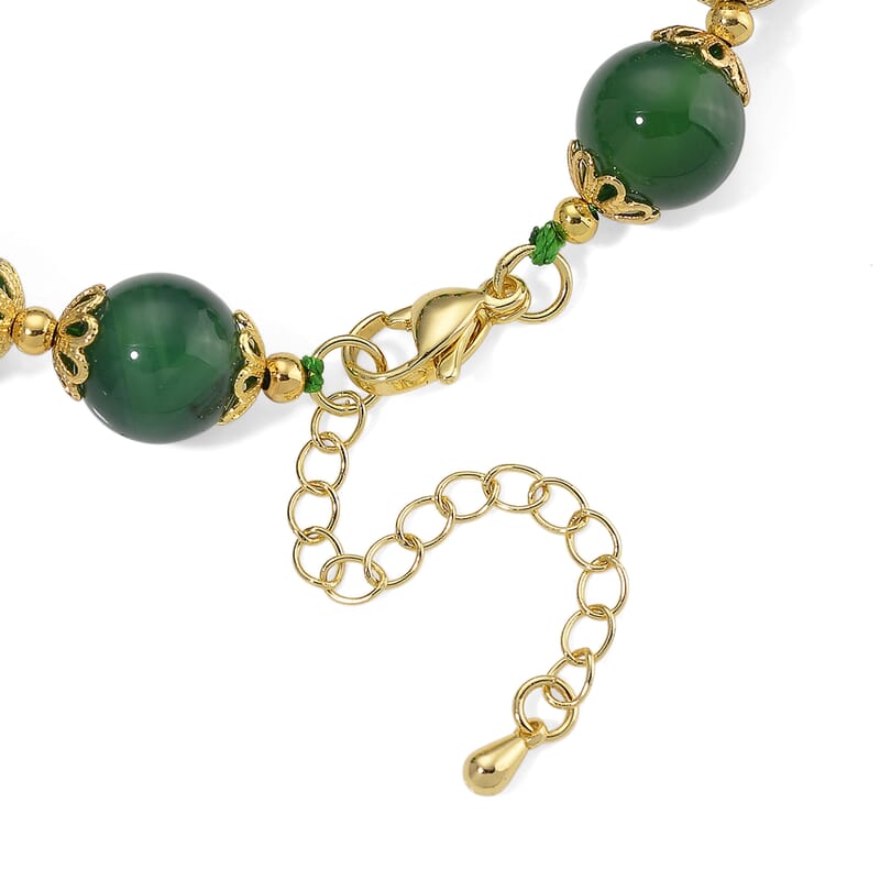 Verde Onyx 80.00 ctw Beaded Bracelet in Goldtone (7.50-9.50In)
