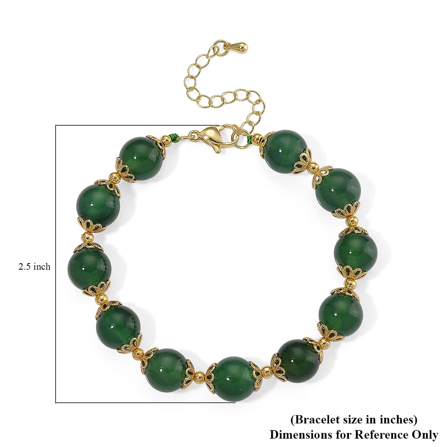 Verde Onyx 80.00 ctw Beaded Bracelet in Goldtone (7.50-9.50In)