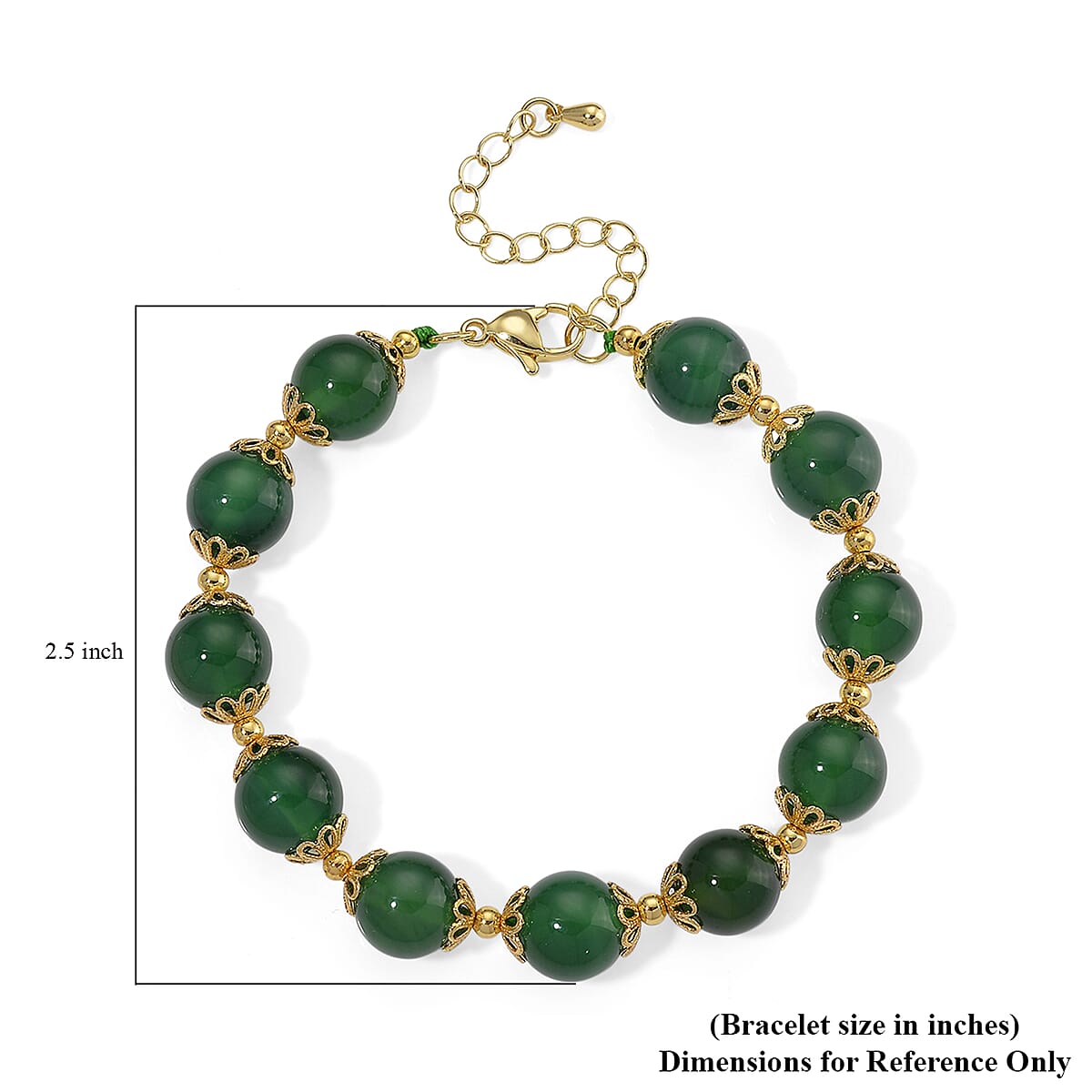 Green Onyx 80.00 ctw Beaded Bracelet in Goldtone (7.50-9.50In) image number 5