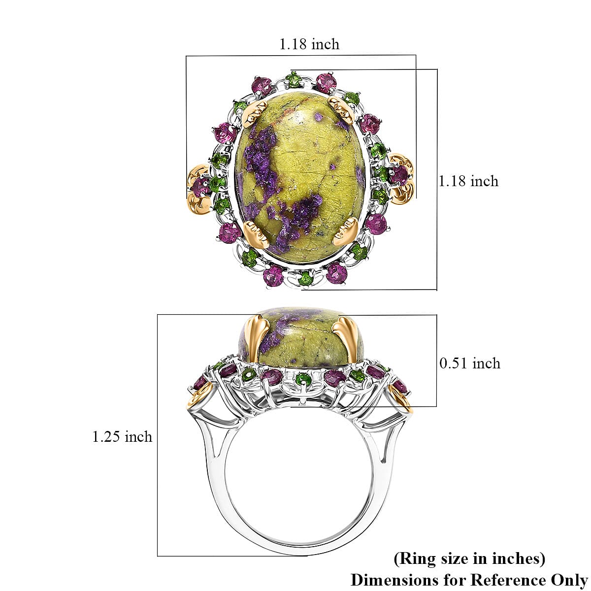 EverTrue Tasmanian Stichtite and Multi Gemstone 17.25 ctw Garden of the Earth Ring in 18K YG Plated and Platinum Bond (Size 10.0) image number 5