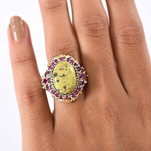 EverTrue Tasmanian Stichtite and Orissa Rhodolite Garnet 12.20 ctw Cluster Ring in 18K YG Plated and Platinum Bond (Size 10.0)