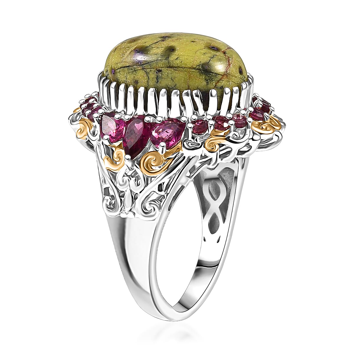 EverTrue Tasmanian Stichtite and Orissa Rhodolite Garnet 12.20 ctw Cluster Ring in 18K YG Plated and Platinum Bond (Size 10.0) image number 3
