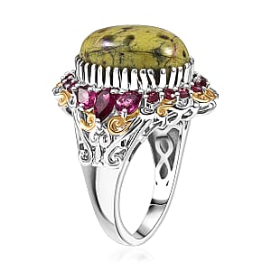 EverTrue Tasmanian Stichtite and Orissa Rhodolite Garnet 12.20 ctw Cluster Ring in 18K YG Plated and Platinum Bond (Size 10.0)