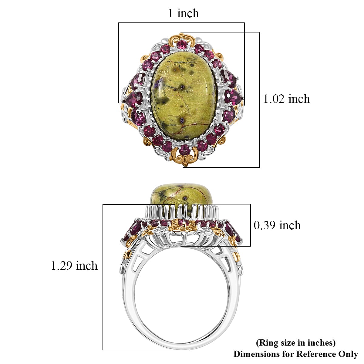EverTrue Tasmanian Stichtite and Orissa Rhodolite Garnet 12.20 ctw Cluster Ring in 18K YG Plated and Platinum Bond (Size 10.0) image number 5