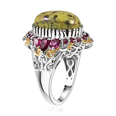 EverTrue Tasmanian Stichtite and Orissa Rhodolite Garnet 12.20 ctw Earthborn Crown Ring in 18K YG Plated and Platinum Bond (Size 11.0)