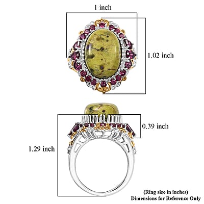 EverTrue Tasmanian Stichtite and Orissa Rhodolite Garnet 12.20 ctw Earthborn Crown Ring in 18K YG Plated and Platinum Bond (Size 11.0)