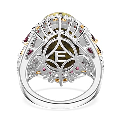 EverTrue Tasmanian Stichtite and Orissa Rhodolite Garnet 12.20 ctw Earthborn Crown Ring in 18K YG Plated and Platinum Bond (Size 8.0)
