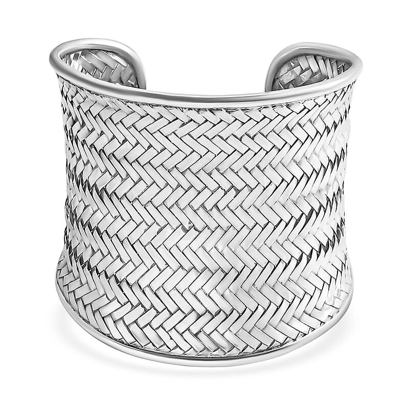 D'Joy Bali Legacy Woven Palm Leaf Cuff Bracelet in Sterling Silver (7.25 In) 64 Grams