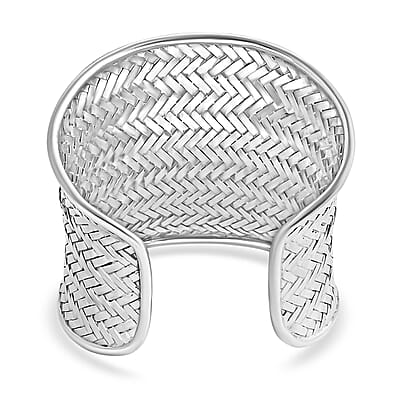 D'Joy Bali Legacy Woven Palm Leaf Cuff Bracelet in Sterling Silver (7.25 In) 64 Grams