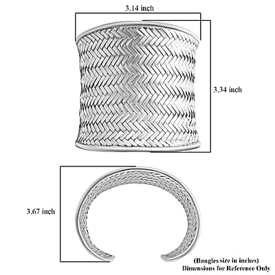 D'Joy Bali Legacy Woven Palm Leaf Cuff Bracelet in Sterling Silver (7.25 In) 64 Grams