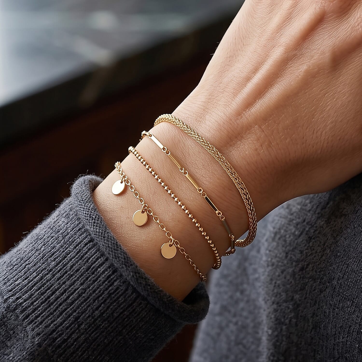 Triple Spiga Chain Bracelet in 18K Yellow Gold (7.25 In) 1 Grams