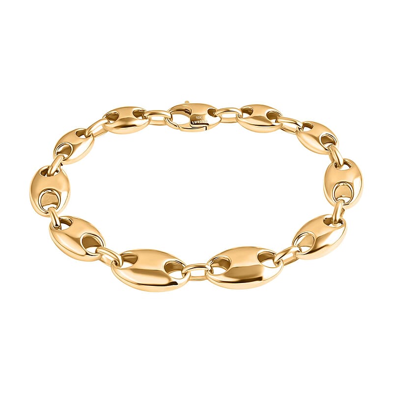 Luxoro Coffee Bean Link Chain Bracelet in 10K Yellow Gold (7.25 In) 7 Grams
