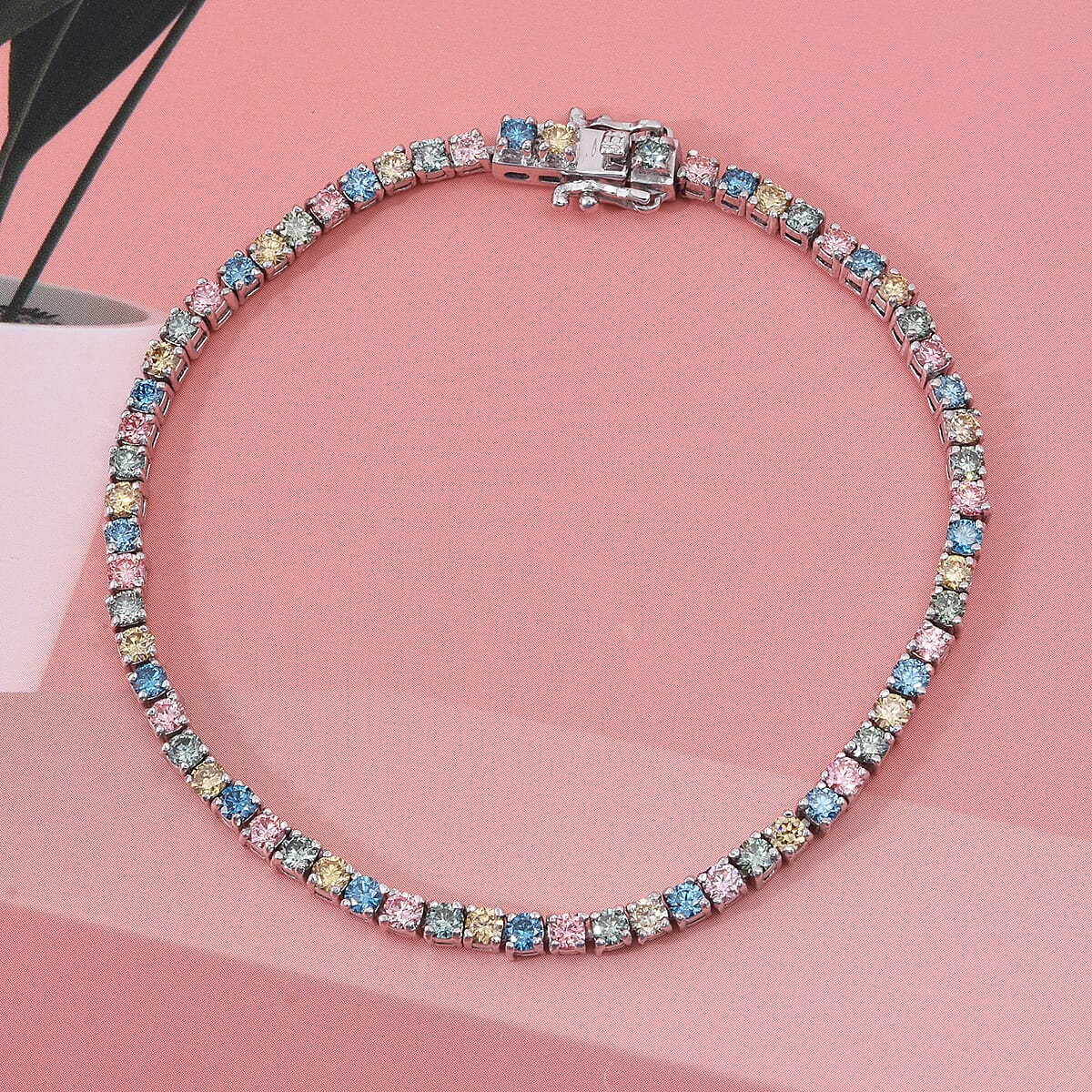 Luxuriant Lab Grown Multi Diamond SI 3.75 ctw Bracelet in Rhodium Over Sterling Silver (6.50 In) image number 1