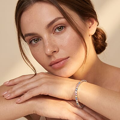 Luxuriant Lab Grown Multi Diamond SI 3.75 ctw Rainbow Symphony Bracelet in Rhodium Over Sterling Silver (6.50 In)