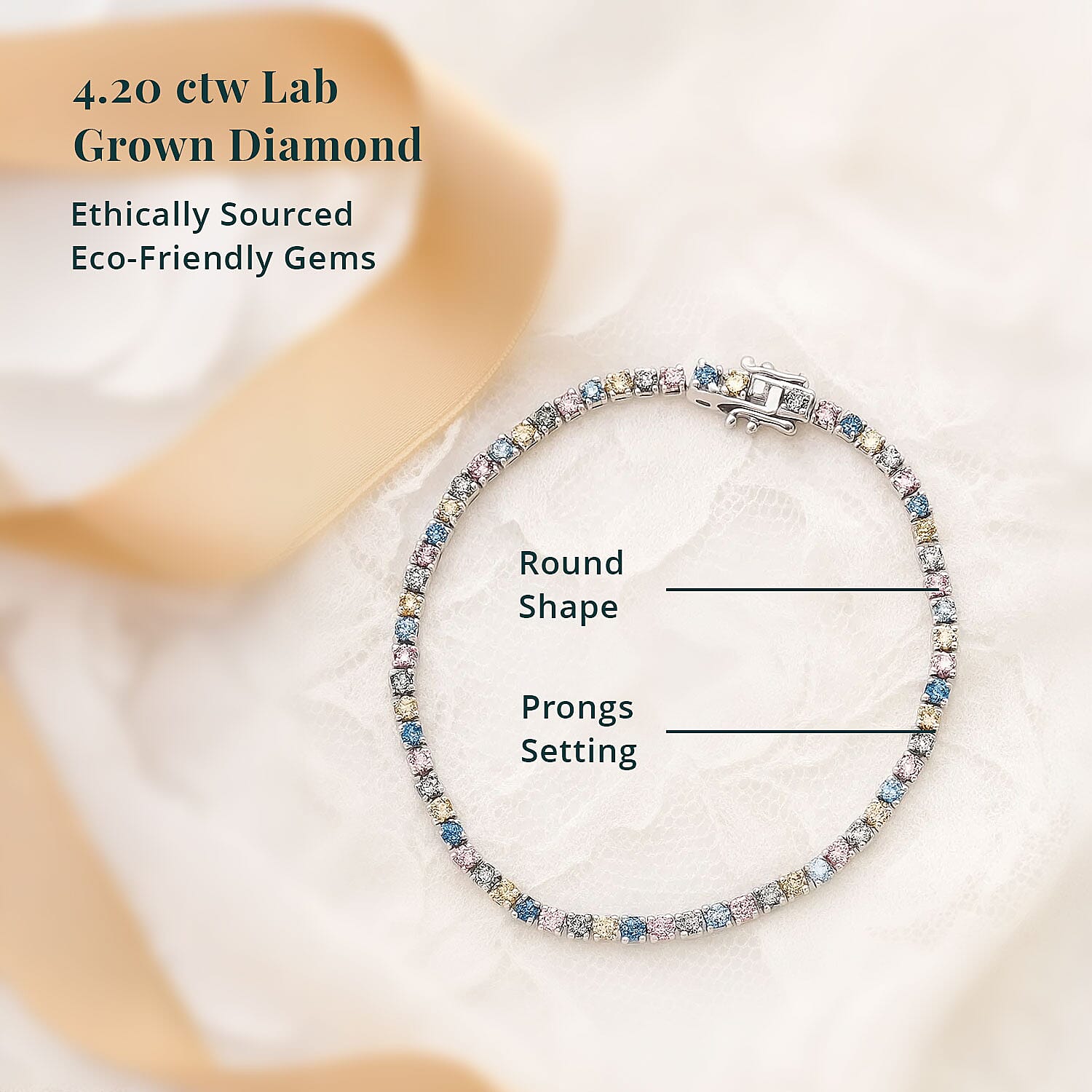 Luxuriant Lab Grown Multi Diamond SI 3.75 ctw Rainbow Symphony Bracelet in Rhodium Over Sterling Silver (6.50 In)