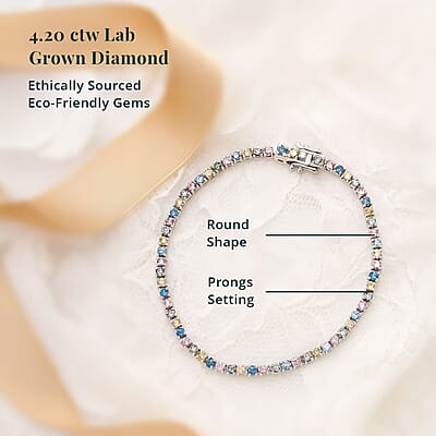 Luxuriant Lab Grown Multi Diamond SI 3.75 ctw Rainbow Symphony Bracelet in Rhodium Over Sterling Silver (6.50 In)