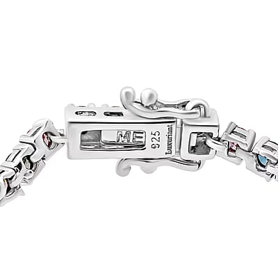 Luxuriant Lab Grown Multi Diamond SI 3.75 ctw Rainbow Symphony Bracelet in Rhodium Over Sterling Silver (6.50 In)