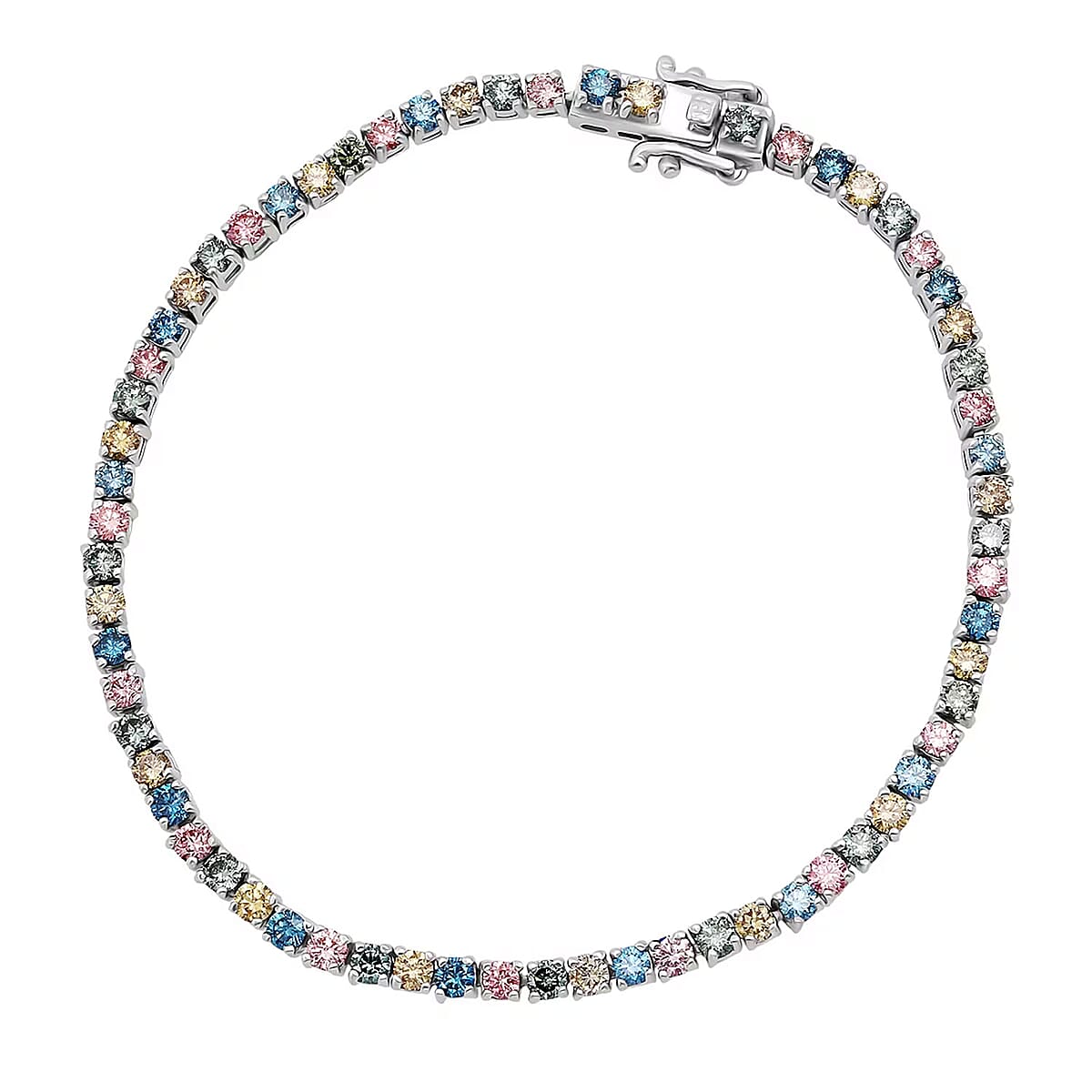 Luxuriant Lab Grown Multi Diamond SI 4.60 ctw Rainbow Symphony Bracelet in Rhodium Over Sterling Silver (8.00 In) image number 0