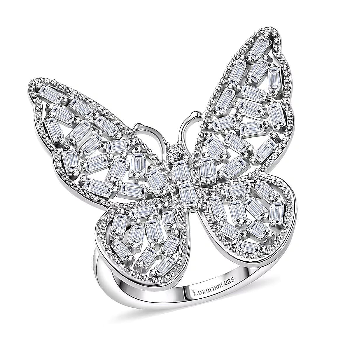Luxuriant Lab Grown Diamond G-H SI 1.00 ctw Butterfly Ring in Rhodium Over Sterling Silver (Size 10.0) image number 0