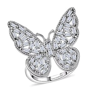 Luxuriant Lab Grown Diamond G-H SI 1.00 ctw Butterfly Ring in Rhodium Over Sterling Silver (Size 10.0)