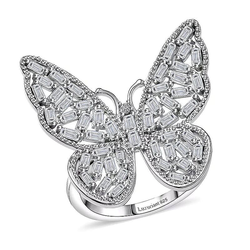 Luxuriant Lab Grown Diamond (G-H, SI) Butterfly Ring in Rhodium Over Sterling Silver 1.00 ctw (Size 10.0)