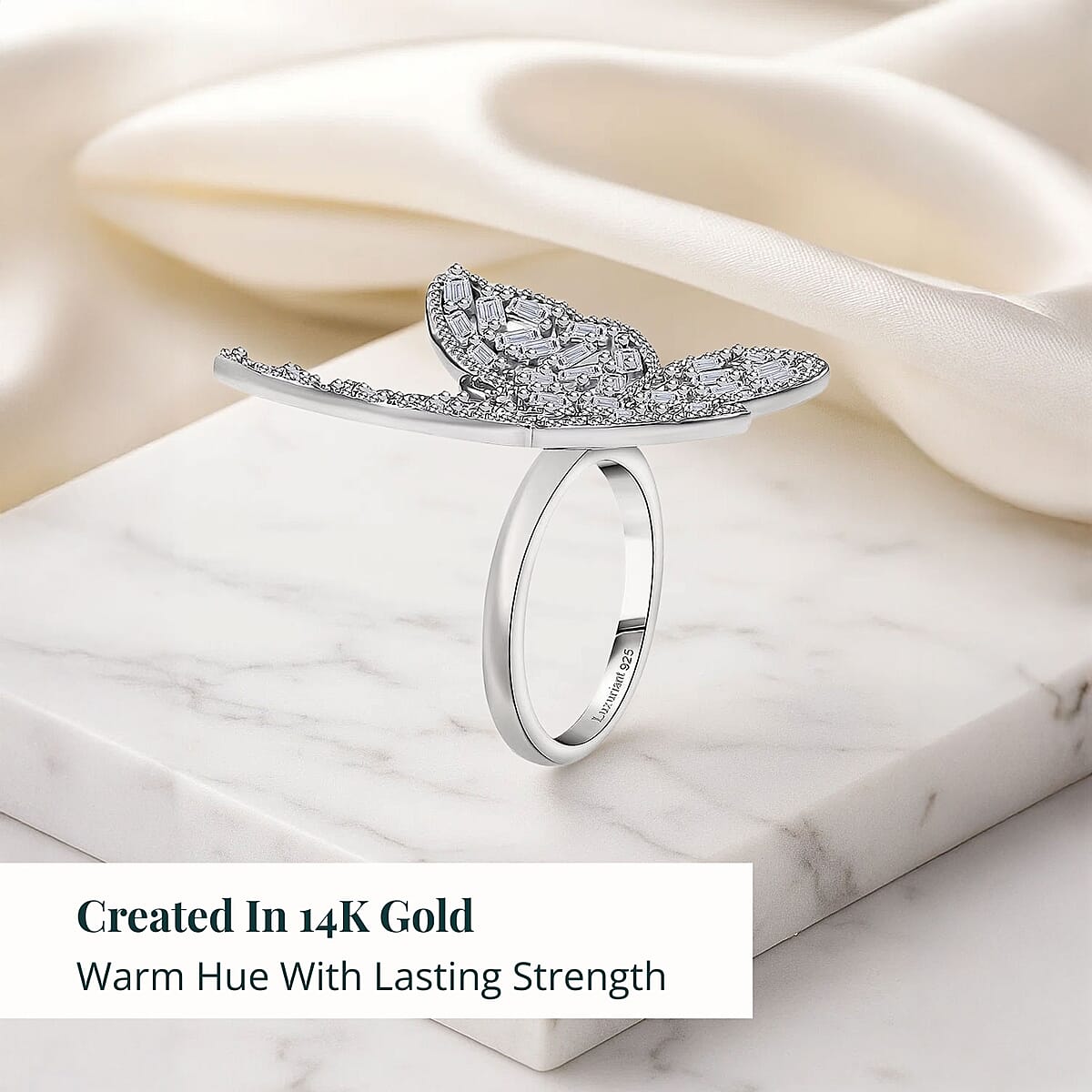 Luxuriant Lab Grown Diamond G-H SI 1.00 ctw Butterfly Ring in Rhodium Over Sterling Silver (Size 10.0) image number 2
