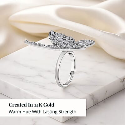 Luxuriant Lab Grown Diamond (G-H, SI) Butterfly Ring in Rhodium Over Sterling Silver 1.00 ctw (Size 10.0)