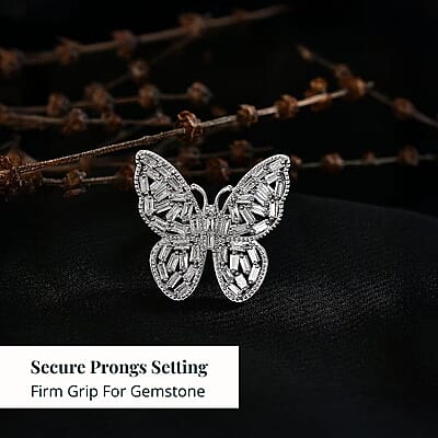 Luxuriant Lab Grown Diamond (G-H, SI) Butterfly Ring in Rhodium Over Sterling Silver 1.00 ctw (Size 10.0)