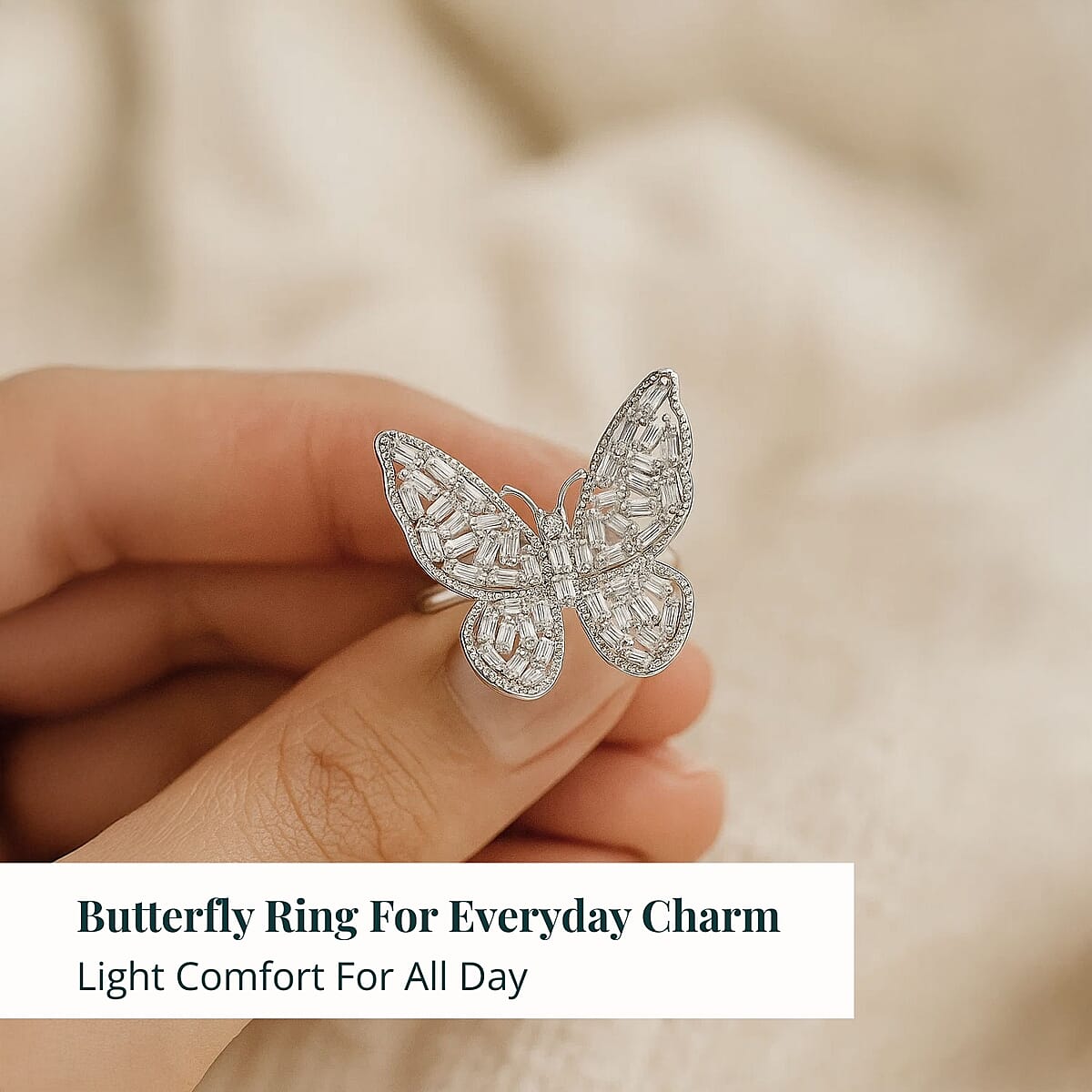 Luxuriant Lab Grown Diamond G-H SI 1.00 ctw Butterfly Ring in Rhodium Over Sterling Silver (Size 10.0) image number 5