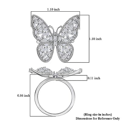 Luxuriant Lab Grown Diamond (G-H, SI) Butterfly Ring in Rhodium Over Sterling Silver 1.00 ctw (Size 10.0)
